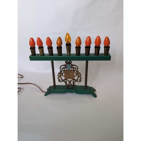 Vtg Menorah Brass Enamel Electric 50s-60s Hanukkah Judaism Light - Picture 1 of 8
